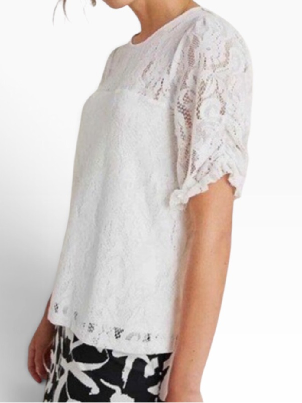 Anthropologie White Lace Short-Sleeve Blouse